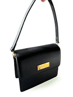 Maison Arlen Legacy Bag Black Edition with black strap and gold plaque on white background